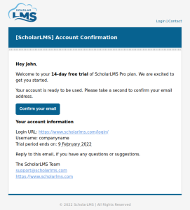 ScholarLMS Email confirmation