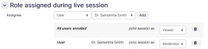 Online classroom settings role assigned
