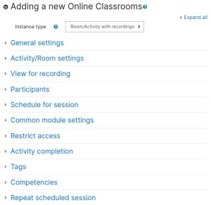 Online Classrooms Settings