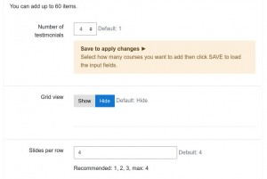 LMS Home page testimonial settings