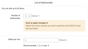 LMS Home page testimonial settings