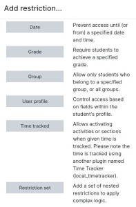 Activity Restrict Access Options