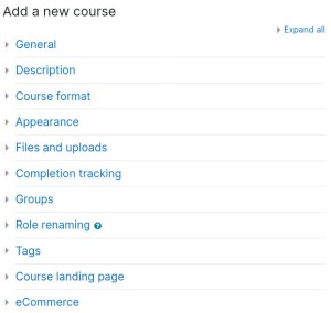 Course settings collapsed