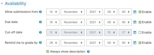 Assignment Settings Availability Tab