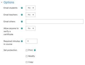Custom Certificate Settings Options