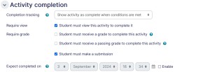 Assignment settings completion tab