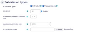 Assignment settings submissions type tab