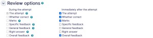 Quiz settings review options tab