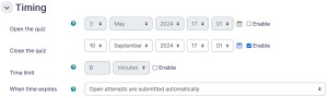 Quiz settings timings tab