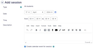Attendance Add session tab