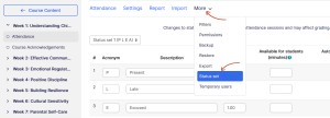 Attendance status set and marking page