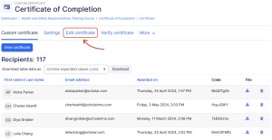 Edit custom certificate link