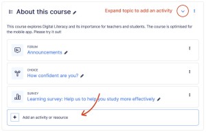 Add activity Course builder page