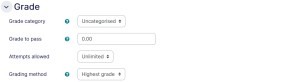 Quiz settings grades tab