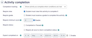 SCORM settings completion tab