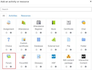 Forum Activity Chooser Popup