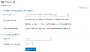 Quiz Attempt Report Filters