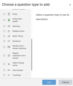 Quiz Question Types Popup