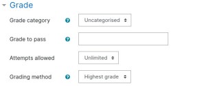 Quiz Settings Grade
