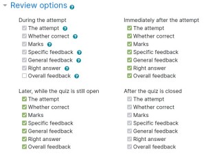 Quiz Settings Review Options