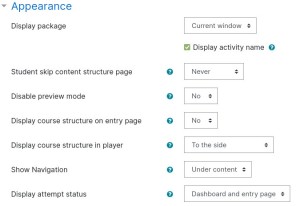 SCORM Settings Appearance