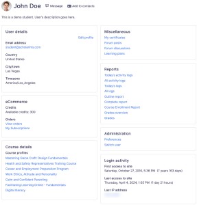 User profile page