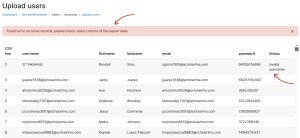 Bulk upload users error