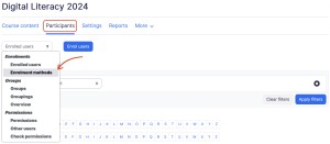 Course enrollment method dropdown