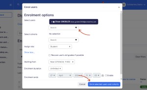 Course manual enrollment popup