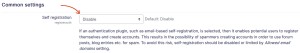 Disable user self registration