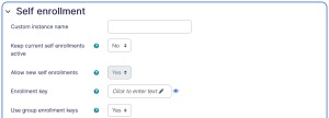 Course self enrollment settings page