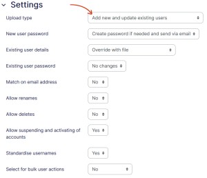 Bulk Upload Existing Users setting